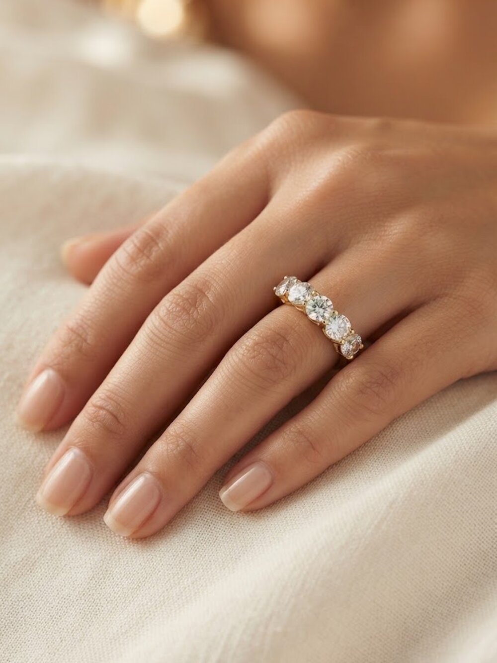 Vintage Sterling Silver & Gold-Plated Multi-Stone CZ Band Ring